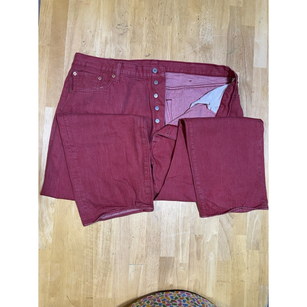 Levi's 501 Mens Jeans 44x34 Burgundy Red Straight Leg Button Fly 100% Cotton